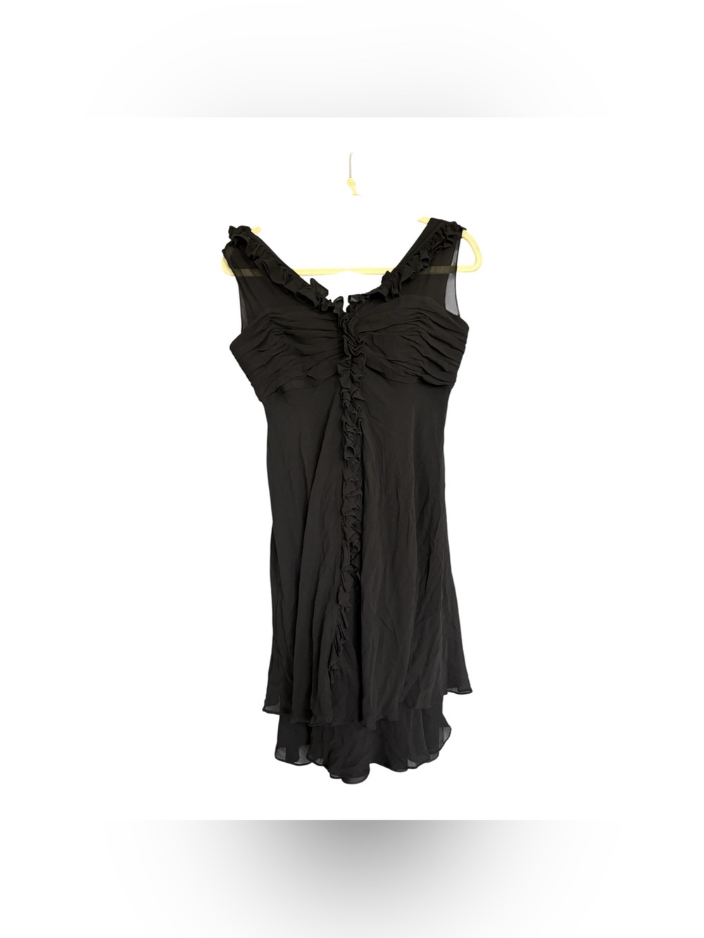 Donna Ricco Black Silk Chiffon Ruffle Cocktail Dress Size 12 Date Night LBD - Picture 3 of 7